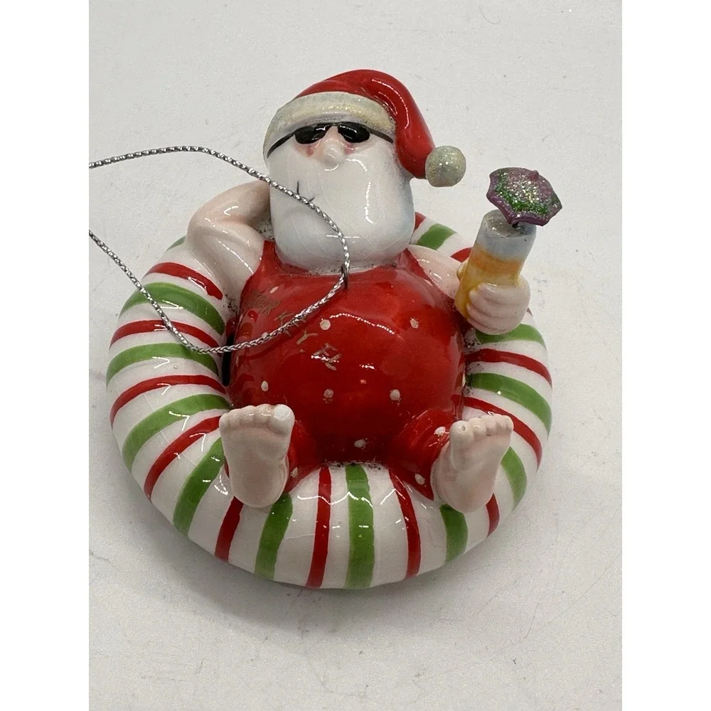 Cedar Key FL Santa Float Ornament‎ Hand Painted Ceramic Christmas Vacation